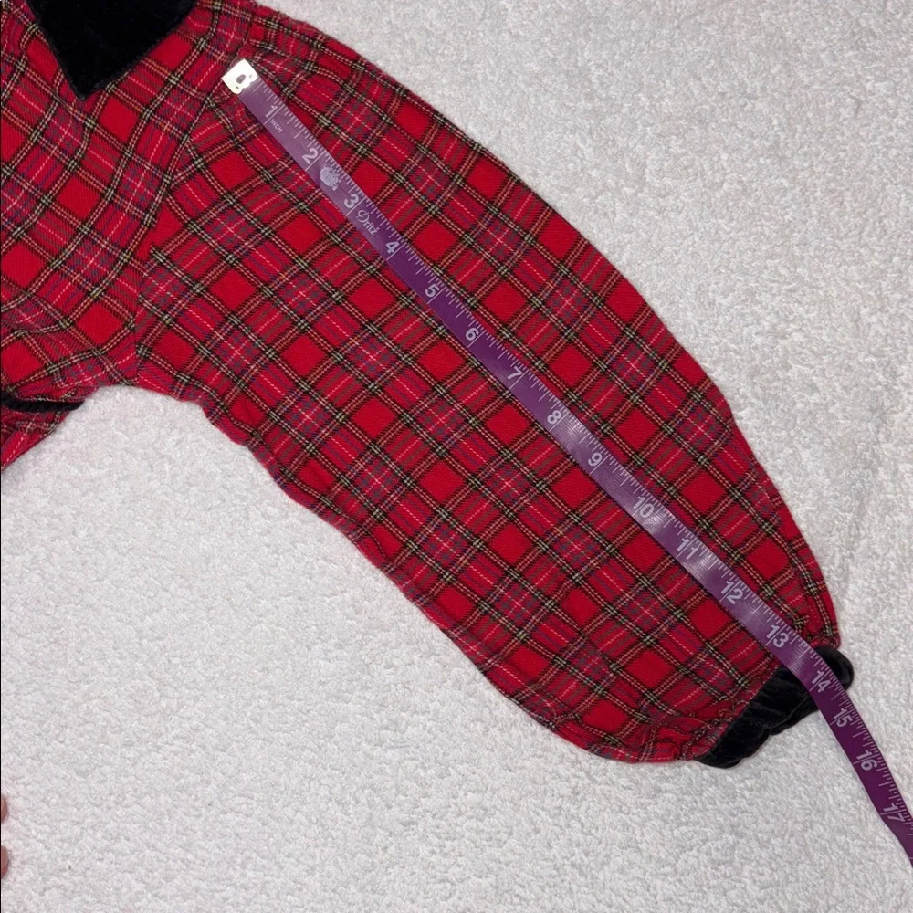 Vintage OshKosh B'gosh Red long sleeve Plaid black velvet trimmed dress girls 5